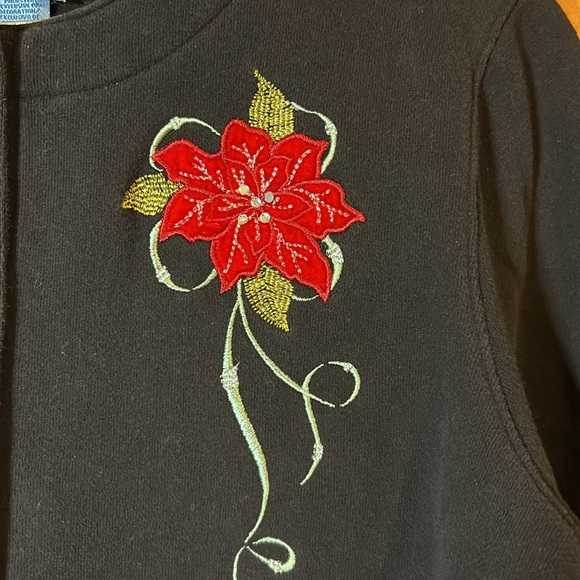 Classic Elements Women’s Black Christmas Pearl Snap Jacket Sz Lg-EUC - Picture 2 of 6